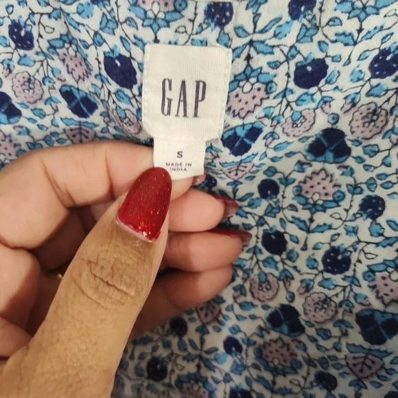 Gap Blue Floral Babydoll Top Flutter Sleeve Women Size S Rayon Cotton - Picture 3 of 6